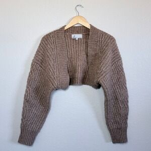dh New York Brown Chunky Ribbed Knit Cropped Shrug Bolero Cardigan Large
